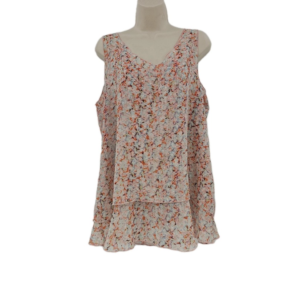 Cabi Tank Top Womens Medium Pink Orange Floral Layered Sleeveless‎ Blouse 5302